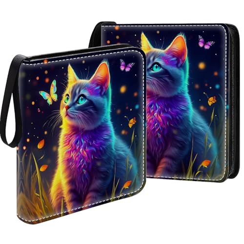 Card Binder 900 Pockets, 50 Sleeves Large Binder Trading Cards Holder 9 Pocket, Storage Organizer, Album Folder Case Protector Collector Gift Colorful Cute Cat Butterfly - color: Colorful Cute Cat Butterfly, size: 9 Pocket