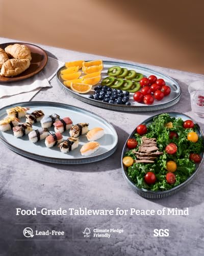 famiware Large Serving Platters Set of 3 Sizes - Oval, Smoky Blue - color: Smoky Blue