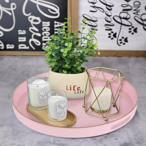 Pink Serving Tray with Handles,Round Coffee Table Tray Ottoman Tray - color: Round Tray-pink