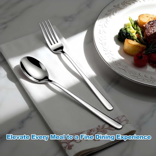 6 Korean Soup Spoons & 6 Dinner Forks Set, 18/10 Stainless Steel Long Handle Asian Spoons, Dishwasher Safe, Commercial Grade