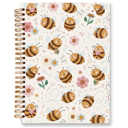 JXREQ Cute Bumble Bee Floral Notebook Botanical Journal Notebooks for Note Taking, Bee Lovers Gifts Journal for Women, Girly Office Supplies, Aesthetic Insect Spiral Notebooks 5.5x8.3 - color: Bee 1