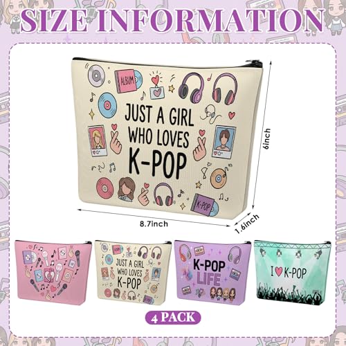 Kacctyen 4 Pack K-pop Makeup Bags Canvas Zipper Pouches Concert Gifts