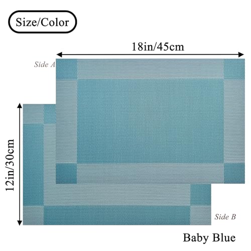 Vinyl Placemats Heat-Resistant Table Mats Washable Easy Clean Plastic Placemat for Kitchen Dining Table Set of 4 Indoor Outdoor (Baby Blue) - color: 01: Baby Blue, size: 4 Placemats