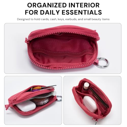 Wristlet Wallet for Women with Clear ID Window, Zip Coin Purse and Keychain - color: Raspberry