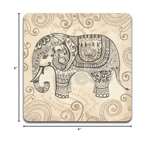 Hand Drawn Elephant Square Coaster Set - Made of Recycled Rubber - Set of 4 - color: Hand Drawn Elephant