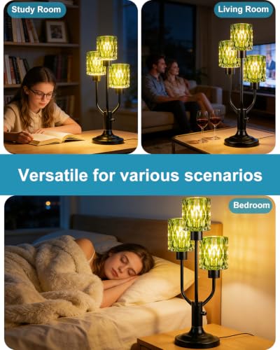 Lightdot Mid Century Modern Green Glass Table Lamp Bulbs Included Dimmable - color: 12-Black-Green-Cylinder