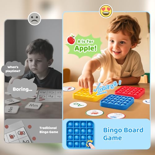 JoyCat Alphabet Bingo Game, 6 Silicone Boards & 26 Cards, Ages 3-5