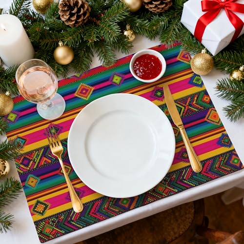 Mexican Stripes Table Placemats Set of 4 Place Mats Linen Wipeable Placemats Waterproof Rectangle Table Mat for Kitchen Dining Dinner 18 X 12 Inch - color: Mexican Stripes