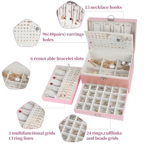 BOOVO Large Jewelry Boxes For Women (rose gold) - color: Rose Gold, size: 5 layer