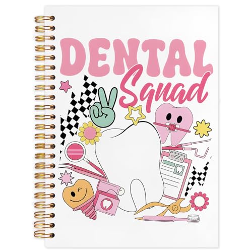 Dentist Gifts Notebook, Dental Hygienist Assistant Gifts Journal, Preppy Pink Dental Squad Spiral Notebook Journal for Note Taking, Dentist Office Supplies, 5.5x8.3 Inch - color: dental squad