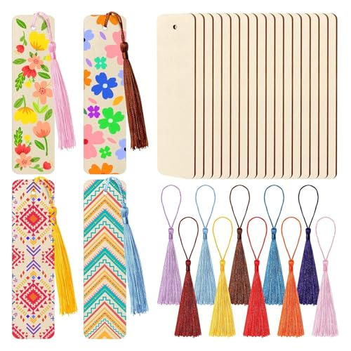 20PCS Unfinished Bookmarks Kit with 20PCS Colorful Tassels