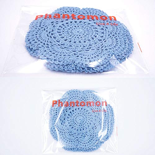Phantomon 8 Inch Doilies Crochet Round Lace Doily Handmade Placemats 100% Cotton Crocheted Coasters, Pack of 4 (Blue) - color: Blue