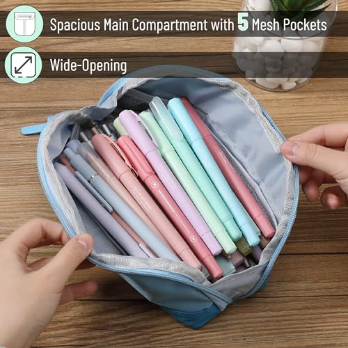 Mr. Pen- Wide-Opening Pencil Case, Triangle Design - color: Blue