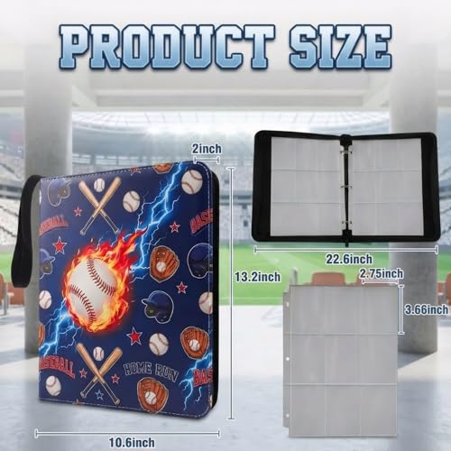 Card Binder 9 Pocket, Blue Baseball, 900 Cards, PU Leather - color: Blue Baseball