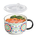 Jumbo Ceramic Soup Bowl with Lid, Microwave Safe - Pattern A - color: Pattern A, size: Set of 1
