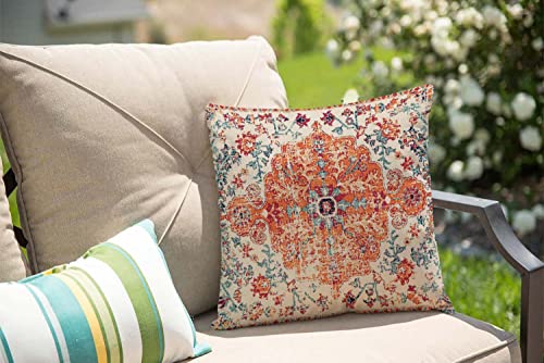 Solekla Throw Pillow Cover Carpet Pattern Boho Style Ethnic Design Decorative Cotton Linen Throw Waist Pillow Case Cushion Cover Orange Blue Pillowcase 18x18 Inches - color: Sl223