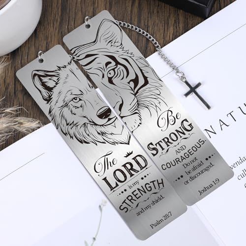 Christian Metal Bookmarks for Men - 2 Pcs Lion and Wolf Bible Verse Inspirational Gifts Book Marks Religious Cool Page Markers Reading Lovers Bookish Readers Birthday School Accessories - style: Lion Christian