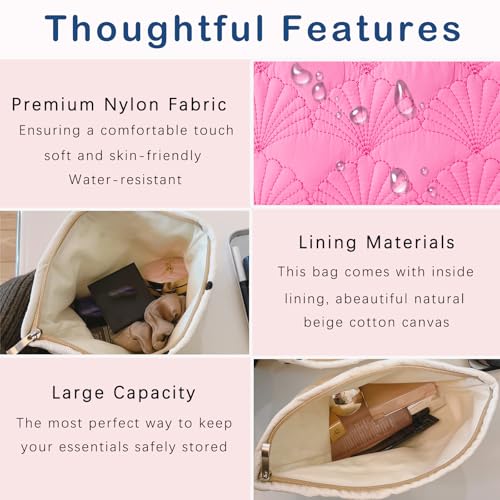 RSRSLEII Quilted Cotton Seashell Makeup bag, Travel Toiletry Bag, Hot Pink - color: 10 Hot Pink