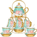 20 Pcs Adult Tea Party Set Porcelain with Metal Holder, Modern - style: Modern