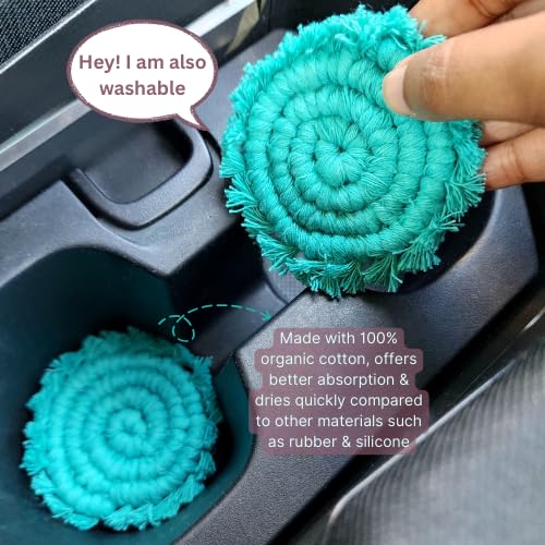 Cotton Car Coasters for Cup Holders, 2PC Car Cup Coasters, Drink Coaster Holder, Cute cupholder Coaster Accessories for Women, Macrame, Boho (Ocean Teal) - color: Ocean Teal