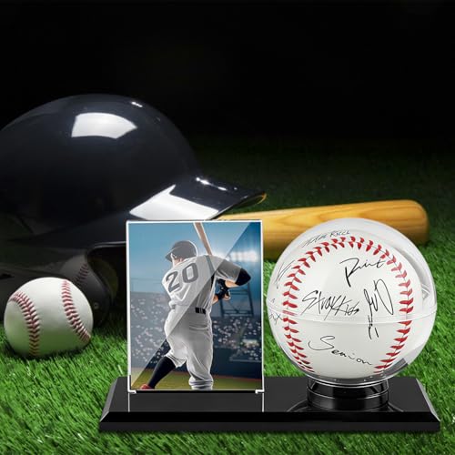 Acrylic Baseball Display Case, Dustproof Clear Base Ball Holder for Ball and Cards, Centerpieces Protector Gift for Memorabilia Showcase, Baseball Stand & Photo Card Frame for Official Size Base balls