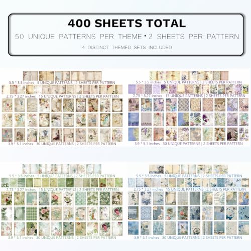 400 Sheets Medieval Vintage Scrapbook Paper - 4 Themes Old Letter Ephemera, 3 Sizes Single Sided Cottagecore Boho Decorative Paper for Junk Journal, Card Making, DIY Crafts - color: Multicolor 19