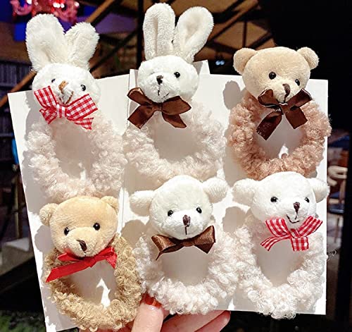 GK-O 6 PCS Womens Scrunchies Cute Rabbit Bear Hair Tie Kawaii Plush Rope