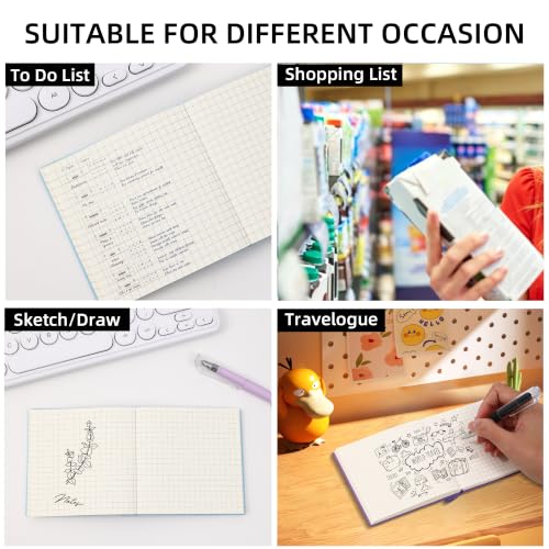 BOBO RABBIT 3 Pack Mini Grid Notebooks Pocket Size Graph Journal Total 600 Pages Compact Grided Notebook Small Softcover Vegan Leather Cartoon Puppy Dog Pattern Cute Notepads for Students Women Diary Writing Note Taking Lay Flat, 3.9"x3.9" Inner(Mini Squa