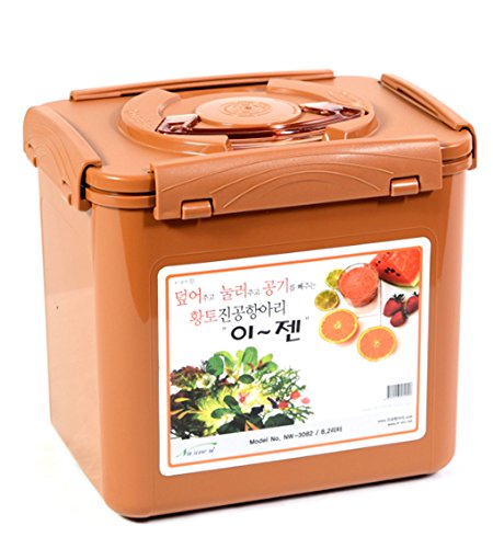 E-Jen Premium Kimchi, Sauerkraut Container Probiotic Fermentation with Inner Vacuum Lid (Earthenware Brown, 3 gal/ 11.5L)