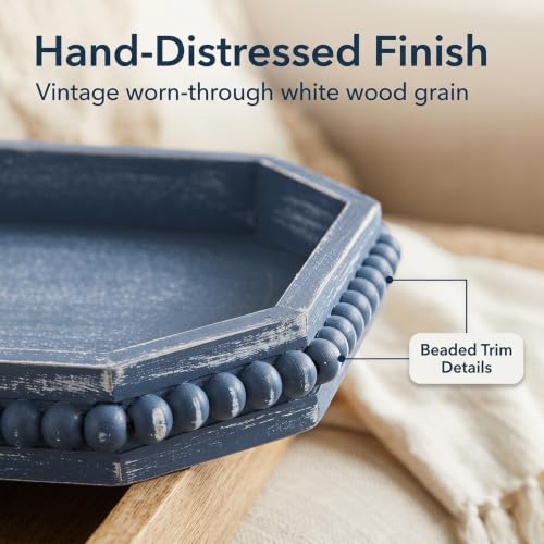Hrastany Blue Wood Decorative Tray, Coffee Table Tray for Ottoman - color: Whitewashed2-z8, size: 15.7" x 10.2" x 1.6"
