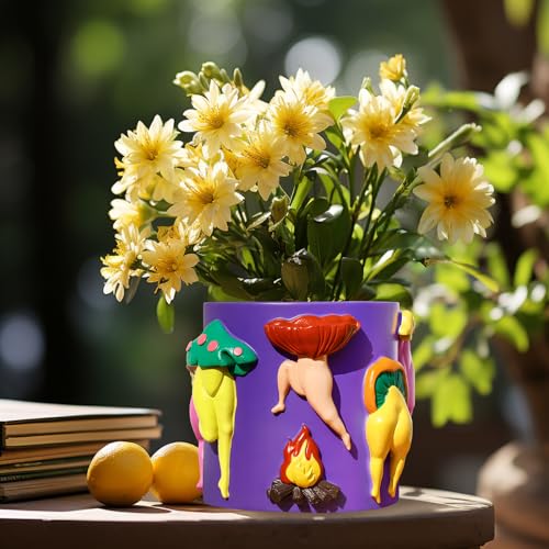 GUGUGO Mushroom Female Body Planters, Unique Dancing Lady Flowers Planter, Cute Quirky Butt Plant Pots for Indoor Plants, Funny Succulent Flower Pot for Home Decor, Eclectic Aesthetic Gift, Purple - color: E, size: 5in
