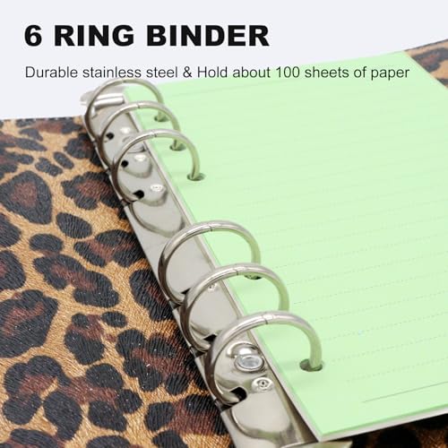Convend A5/A6 Refillable 6 Ring Faux Leather Binder Cover (Leopard) - color: Leopard Texture, size: Luxe-A5
