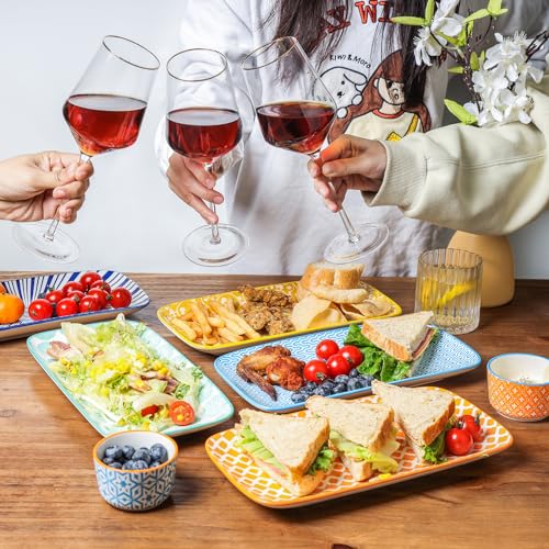 Selamica Ceramic Serving Platters, 14 Inch Serving Trays for Party Entertaining, Large Rectangular Serving Plates for Appetizer, Charcuterie, Dessert, Fruit, Set of 4, Assorted Colors - color: Assorted Colors, size: 14 Inch,Set of 4