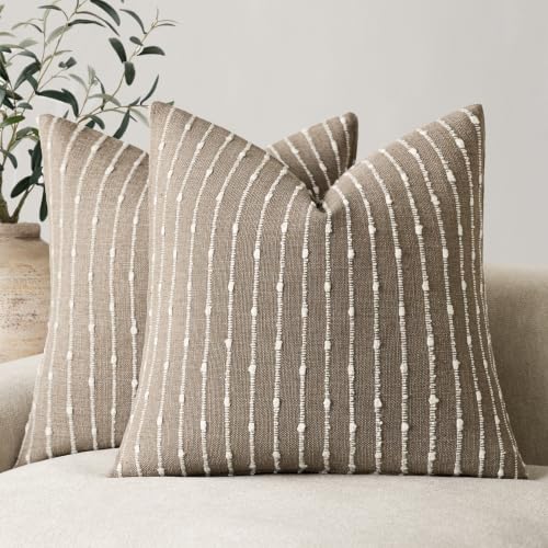 Foindtower Decorative Striped Boucle Throw Pillow Covers 18x18 Taupe Gray - color: Taupe Gray, size: 18" x 18" (Pack of 2)