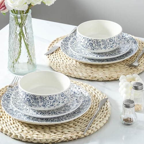 Large Soup Bowls Set of 4 Japanese Blue Ceramic Bowls for Cereal Ramen - color: 4PC white and blue