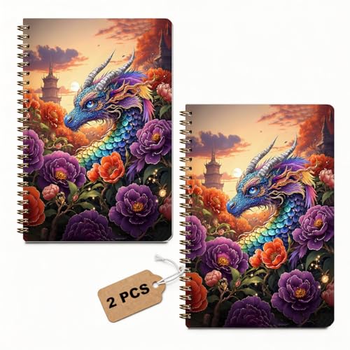 2 Pcs Fantasy Dragons A5 Spiral Notebook, 160 Pages Dragon Journal Notebook - color: Multicolour 0009