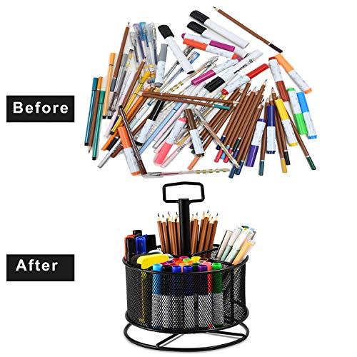 Marbrasse Mesh Desk Organizer, 360-Degree Rotating Multi-Functional Pen Holder, 4 Compartments Desktop Stationary Organizer, Home Office Art Supply Storage Box Caddy (Black) - color: Black