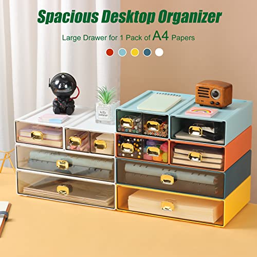 Desktop Storage Drawers, Stackable Countertop Organizer with Drawers - color: 4 Mixed Drawers, Cyan