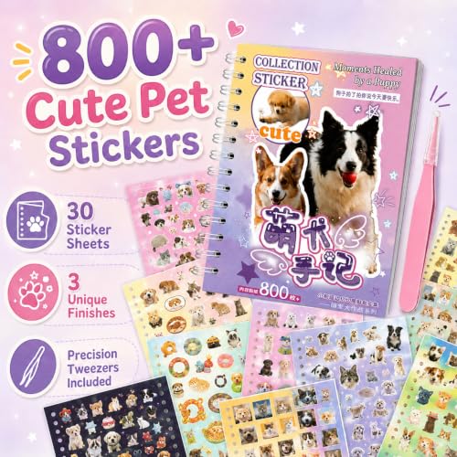 Japanese Cute Sticker Book,Pet Meme Stickers for DIY Kawaii Scrapbooking Journaling Handbook - color: Puppy Note