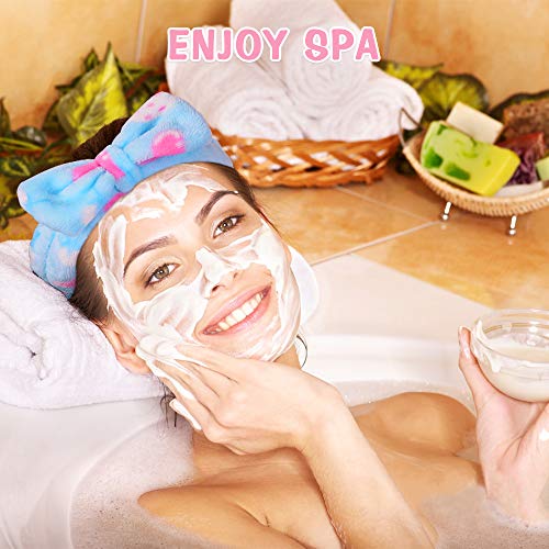 8 Pcs Spa Headband for Women Facial Makeup Headband Face Wash Coral Fleece - color: Purple, yellow, blue, pink, green, purple with dot or stripe, cow, leopard