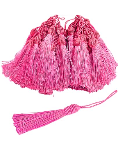 50 Pieces Tassel Bookmark with Loop,Tassels for Crafts,Decorative Tassel for Keychain Jewelry Making Curtain Blanket Graduation Decoration Wedding Favors (Hot Pink) - color: Hot Pink