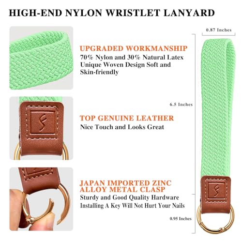 Fishent Stretchy Key Chain, Cute Keychain Wristlet, Woven Wrist Lanyard for Keys, Key Chains for Women Men Car Keys ID Badges Card Wallet Phone, Pistachio - color: Pistachio