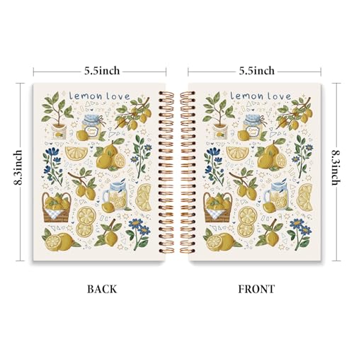 JXREQ Cute Lemon Floral Notebook Journal Notebooks for Note Taking Writing Study, Lemon Lovers Gifts Journal for Women, School Office Supplise, Fruit Spiral Notebooks 5.5x8.3 - color: Lemon 1