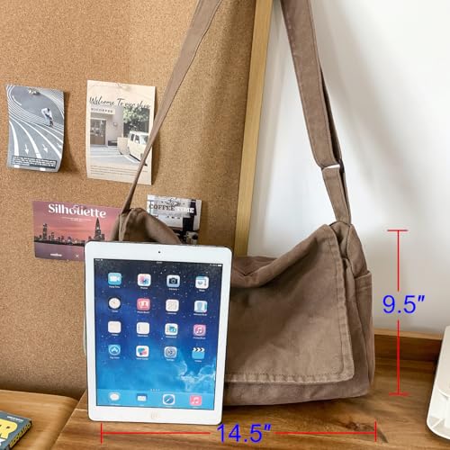 Messenger Bag for Women Men Satchel Bag Canvas Crossbody Shoulder Bag Casual Sling Bag - color: Coffee