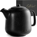 Steinzeit Design Tea Pot (44 oz) - Premium Ceramic Teapot with Infuser for Loose Tea - Black Teapot Ceramic with Removable Strainer - size: 44 oz without warmer