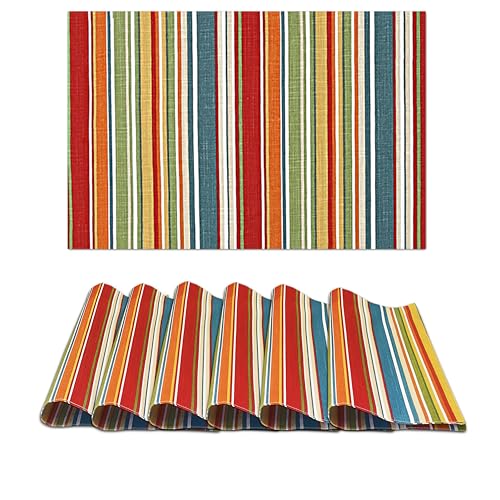 Ruvanti Placemats Set of 6, 100% Cotton Place Mats of 13"x19", Multi Stripe - color: Multi Stripe