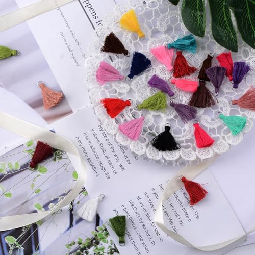 Mini Tassels Charm, 66pcs Silver Circle Mixed Color Mini Tiny Handmade Craft Tassels Charms for DIY Jewelry Necklace Making Accessories - color: 33 Colors -3.5cm