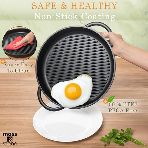 Moss & Stone 12" Grill Pan for Indoor Cooking, Nonstick Pan with Glass Lid - style: Round Indoor Grill Pan with Lid