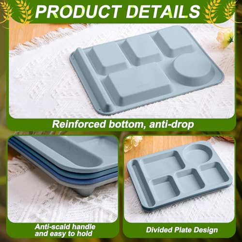 Pinkunn 12 Pcs 14'' Large Divided Plates Unbreakable Wheat Straw Lunch Trays 6 Compartments Cafeteria Trays Microwave Dishwasher Safe Food Separator Plates (Cool Color) - color: Cool Color