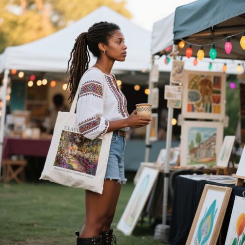 Art Canvas Tote Bag,Art Lovers Gifts,Aesthetic Tote Bag for Women. - color: White - Monet -4
